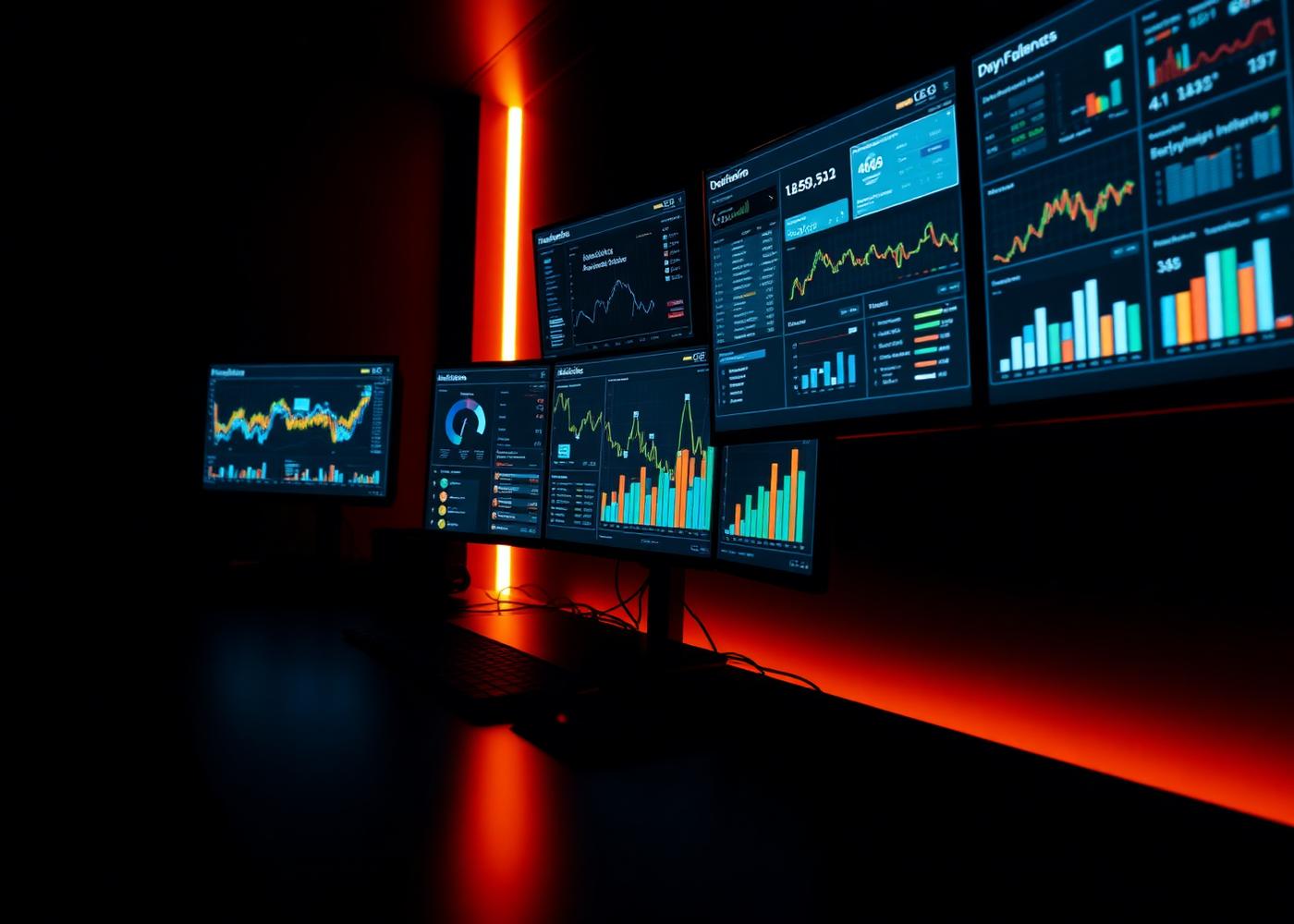 Multi-monitor data analytics dashboards in a dark room